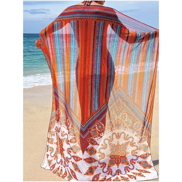 Boho Print Cut out Halter High Waisted Bikini Cover up - Picture 8 of 12